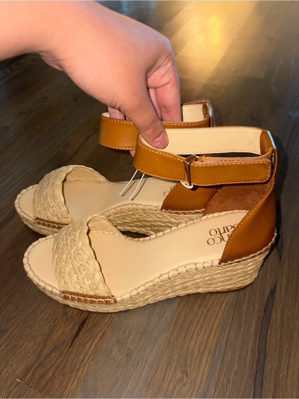 NEW Franco Sarto Espadrille Wedge Sandals Tan/Cognac Ankle Strap Size 10